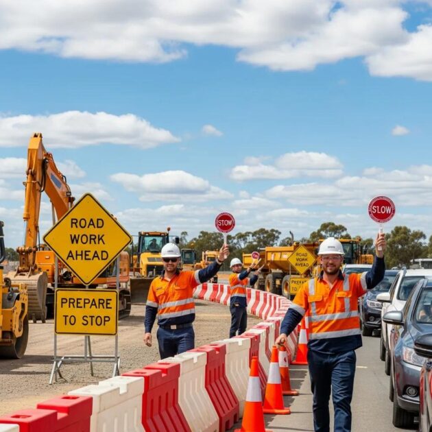 Civil construction site in Australia with traffic management in action