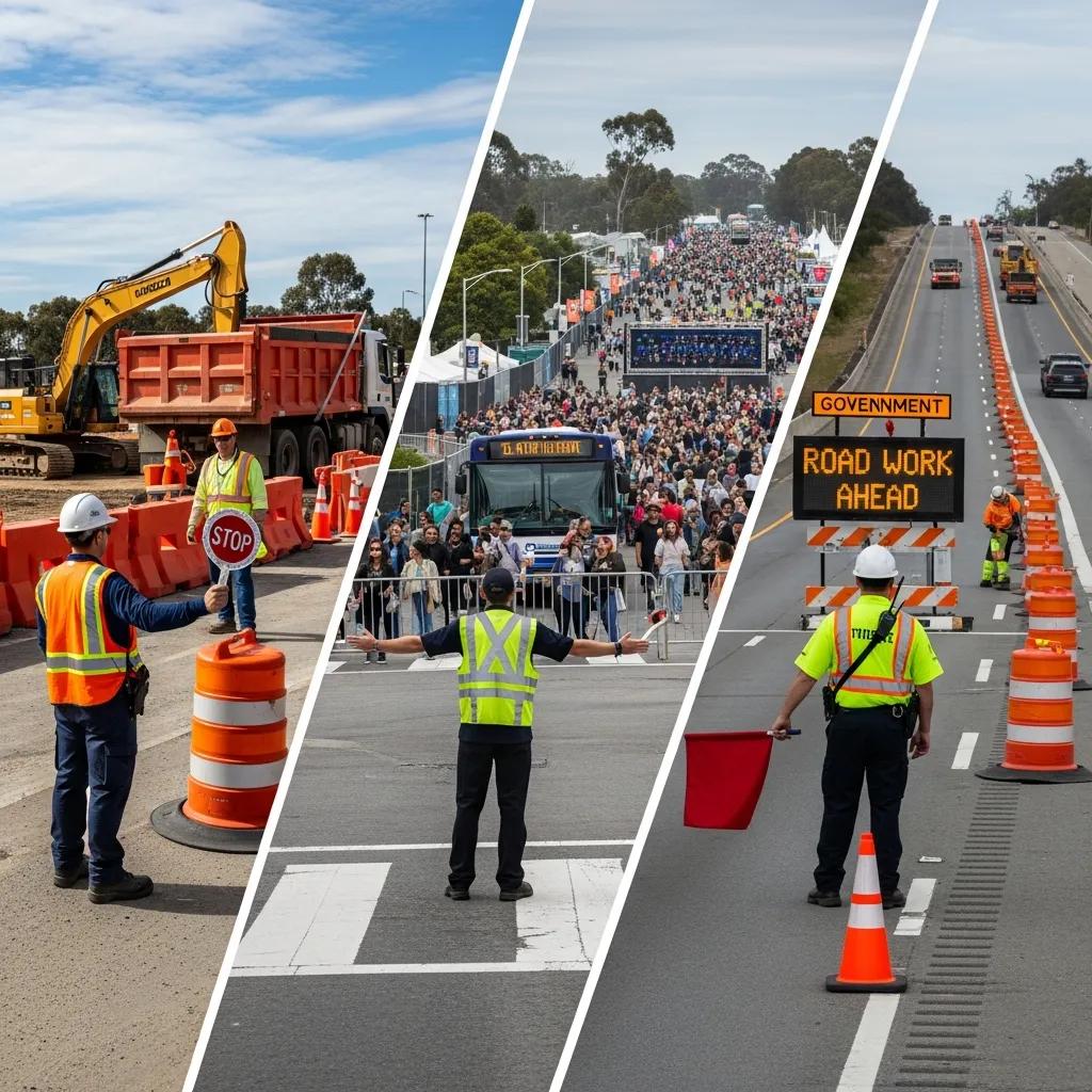 Representative industries that benefit from traffic management training, including construction, events and government projects
