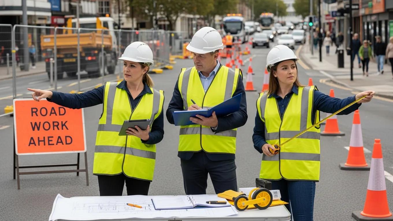 On-site traffic management safety audit team assessing controls in Adelaide