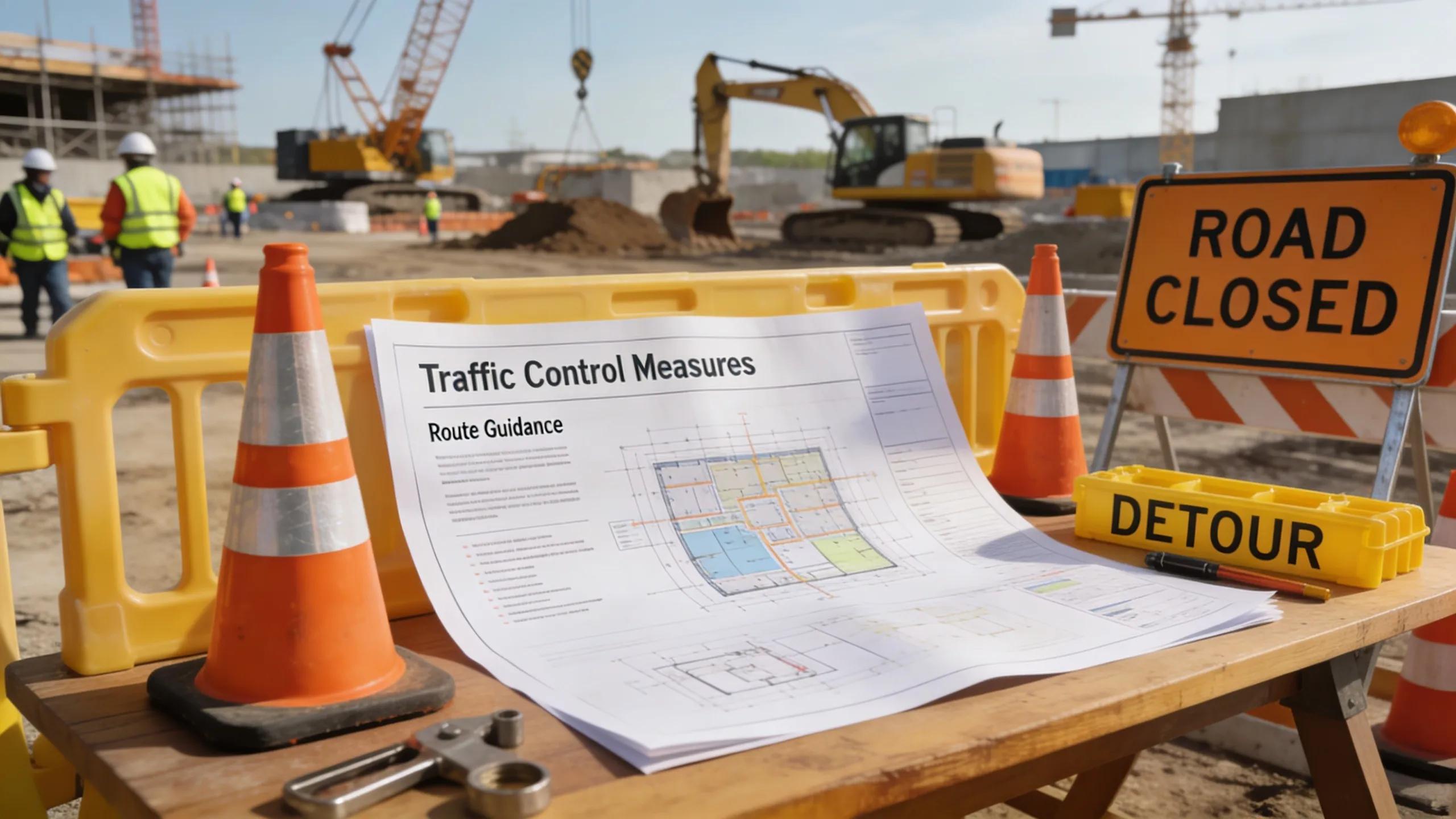 Traffic control plan document and traffic management equipment at a site