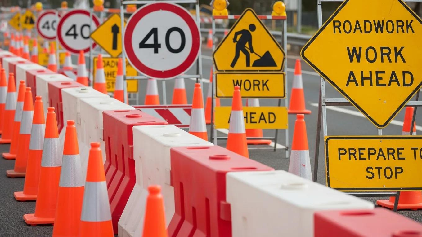 Standard temporary traffic control devices: cones, barriers and signs used in Adelaide